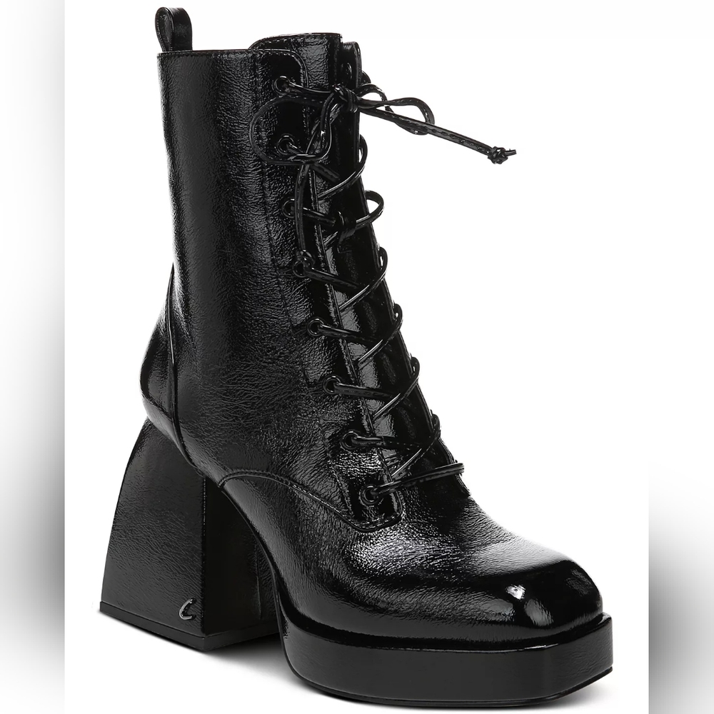 Sam Edelman Circus black patent crinkle leather boots